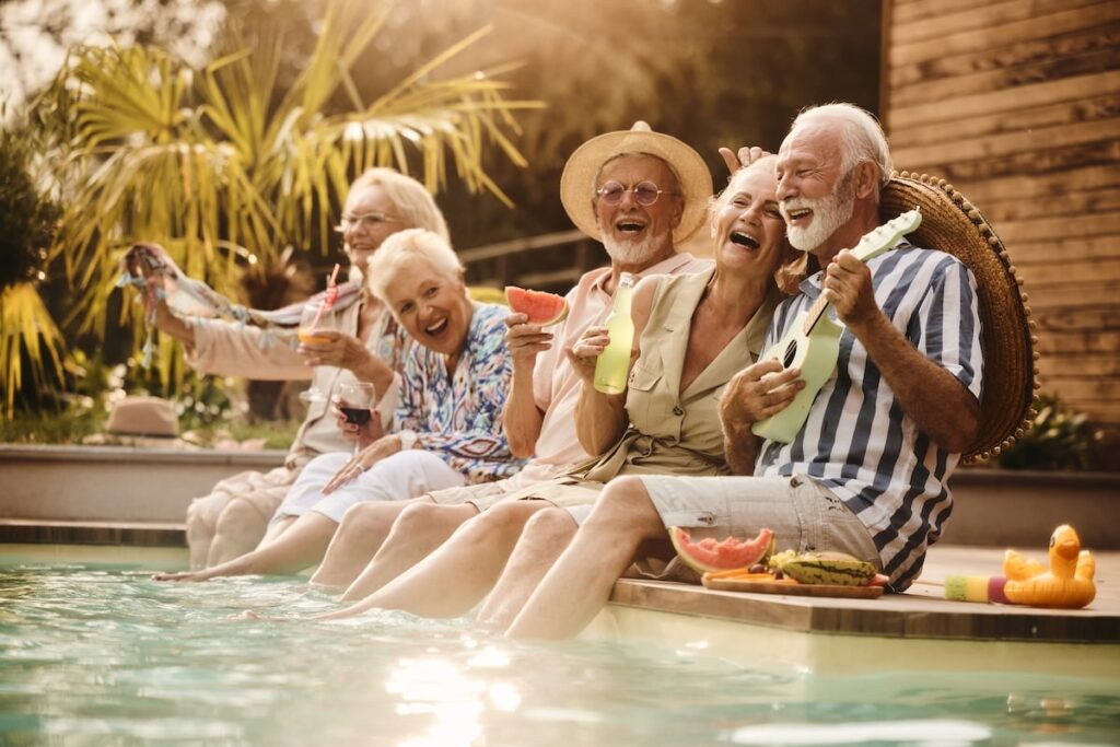 seniors enjoy time by the pool