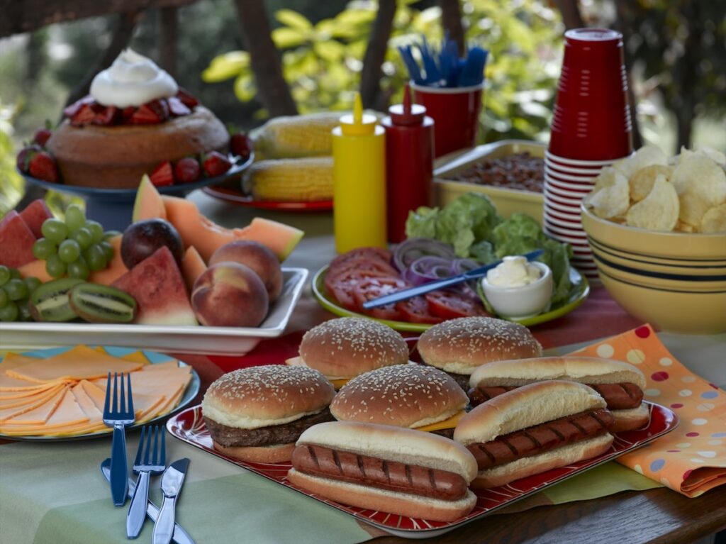Hotdogs, hamburgers and other game day food