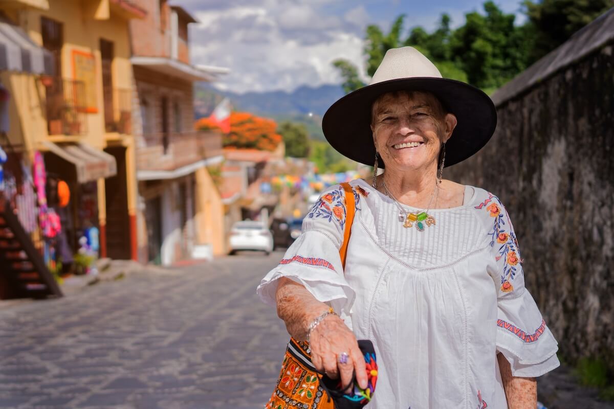 Older woman in comfortable light clothing for the summer