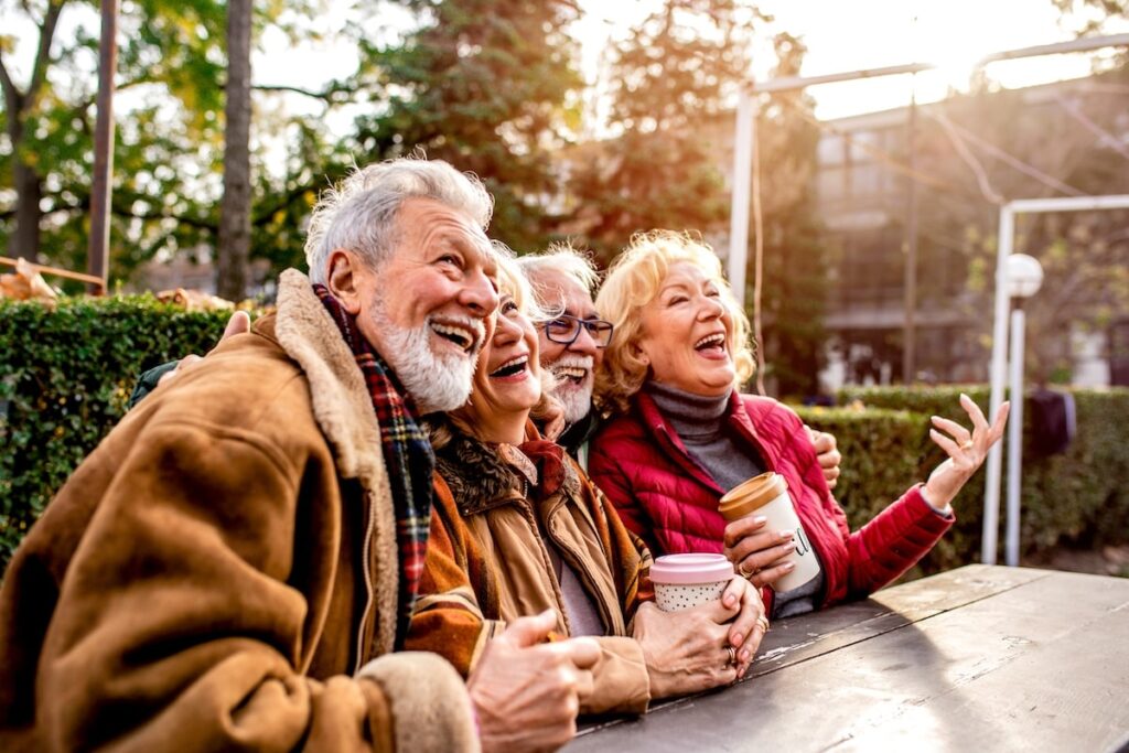 seniors enjoy hot drinks in winter